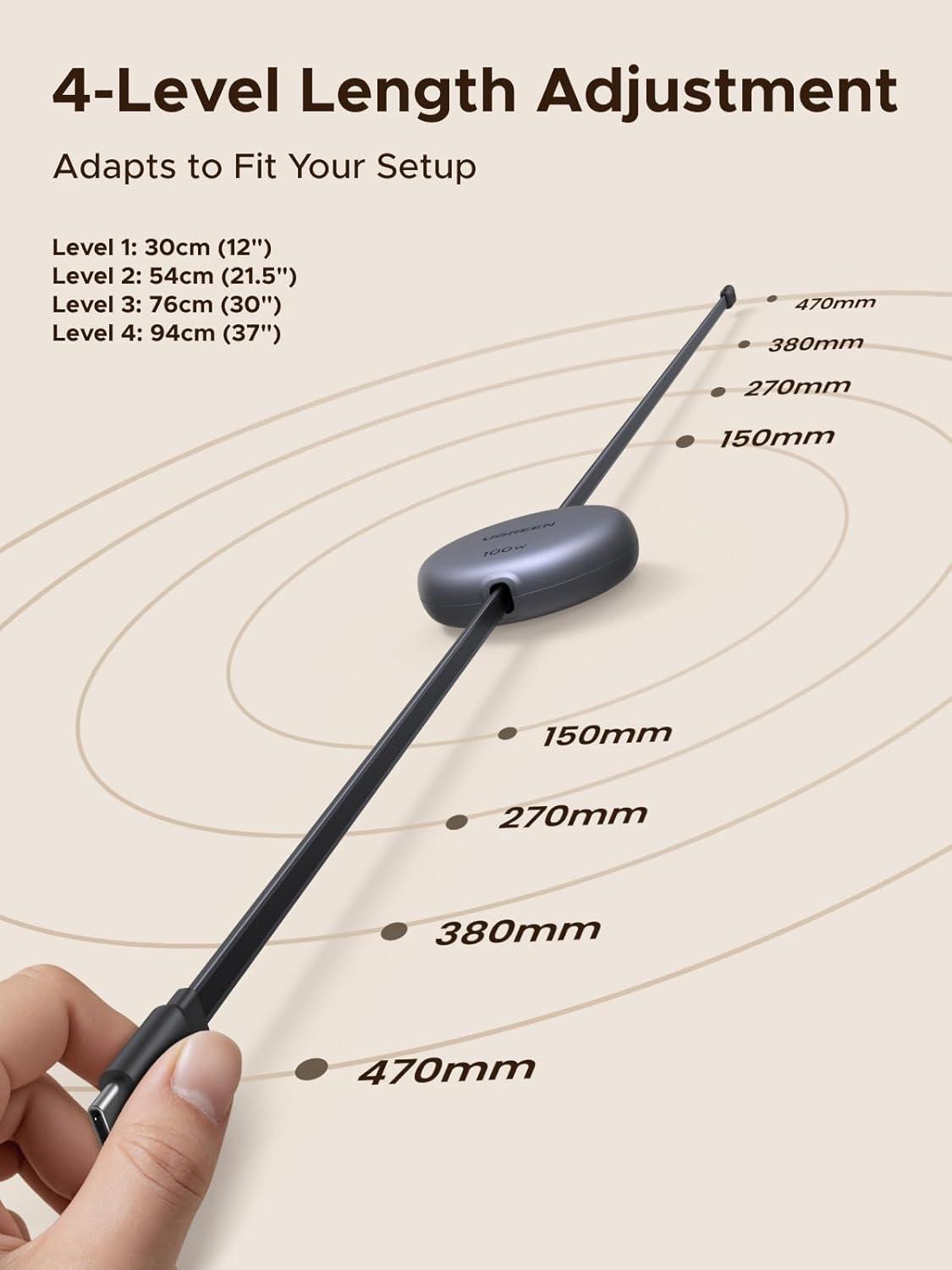 imageUGREEN 100W Retractable USB C Cable Type C Cord USB C Charger Cable for iPhone 171614 MacBook ProAir Galaxy S25S25S24 iPad ProAir Pixel 98 Switch AirPods Black 33FT