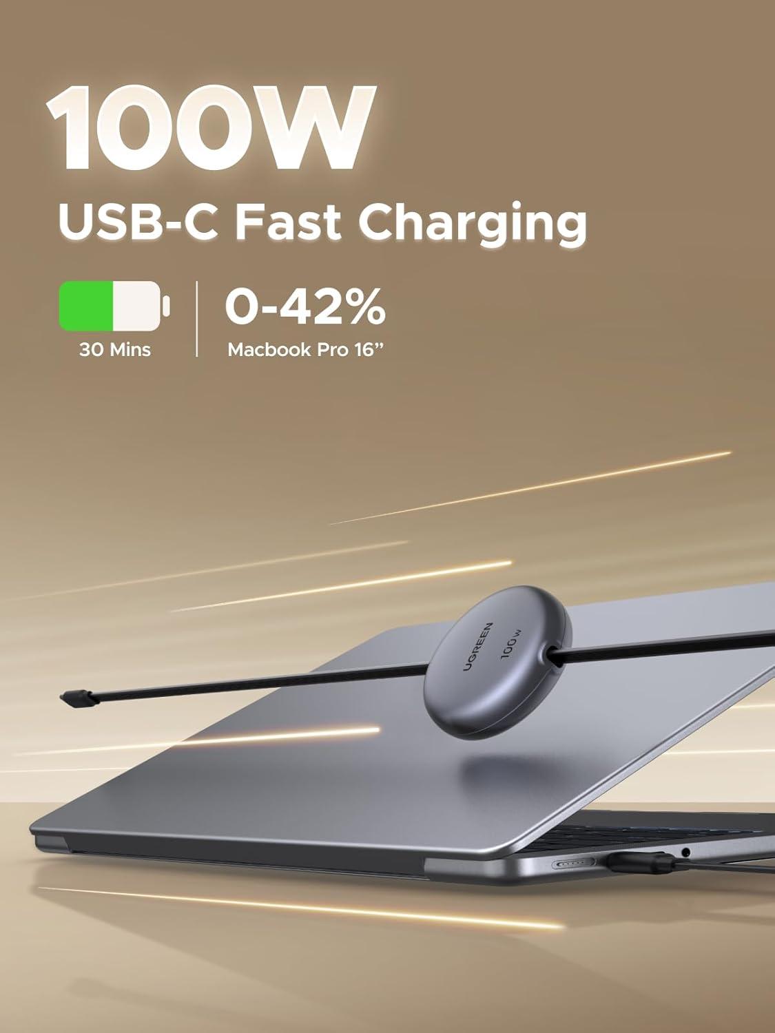 imageUGREEN 100W Retractable USB C Cable Type C Cord USB C Charger Cable for iPhone 171614 MacBook ProAir Galaxy S25S25S24 iPad ProAir Pixel 98 Switch AirPods Black 33FT
