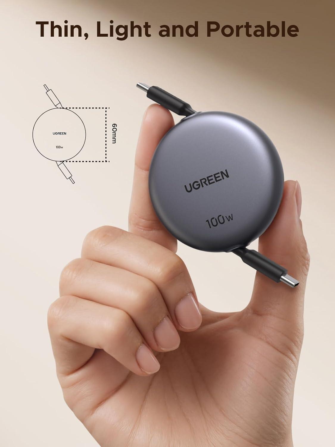 imageUGREEN 100W Retractable USB C Cable Type C Cord USB C Charger Cable for iPhone 171614 MacBook ProAir Galaxy S25S25S24 iPad ProAir Pixel 98 Switch AirPods Black 33FT