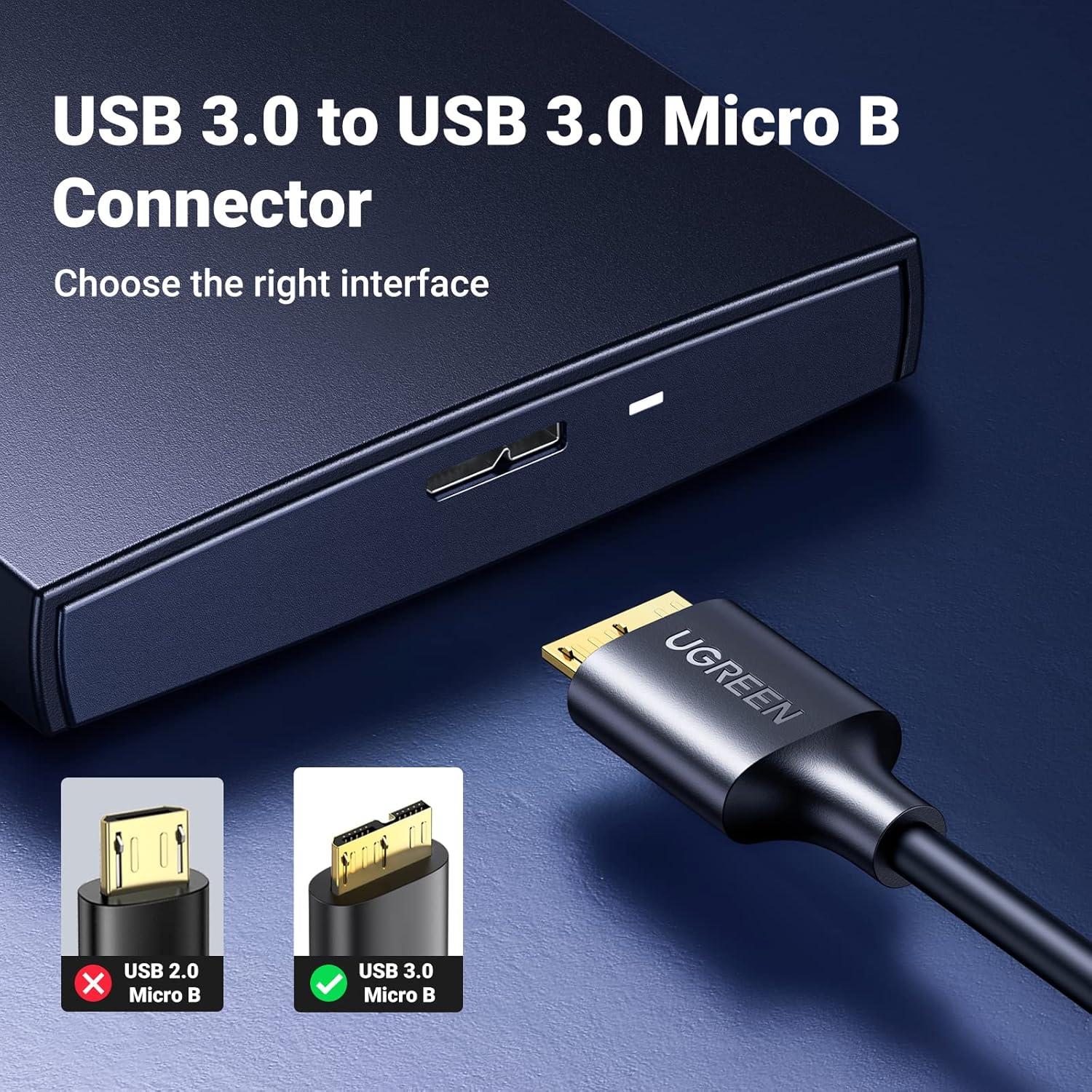 imageUGREEN Micro USB 30 Cable USB 30 Type A Male to Micro B Cord Compatible with Samsung Galaxy S5 Note 3 Camera Hard Drive and More 15ft15FT
