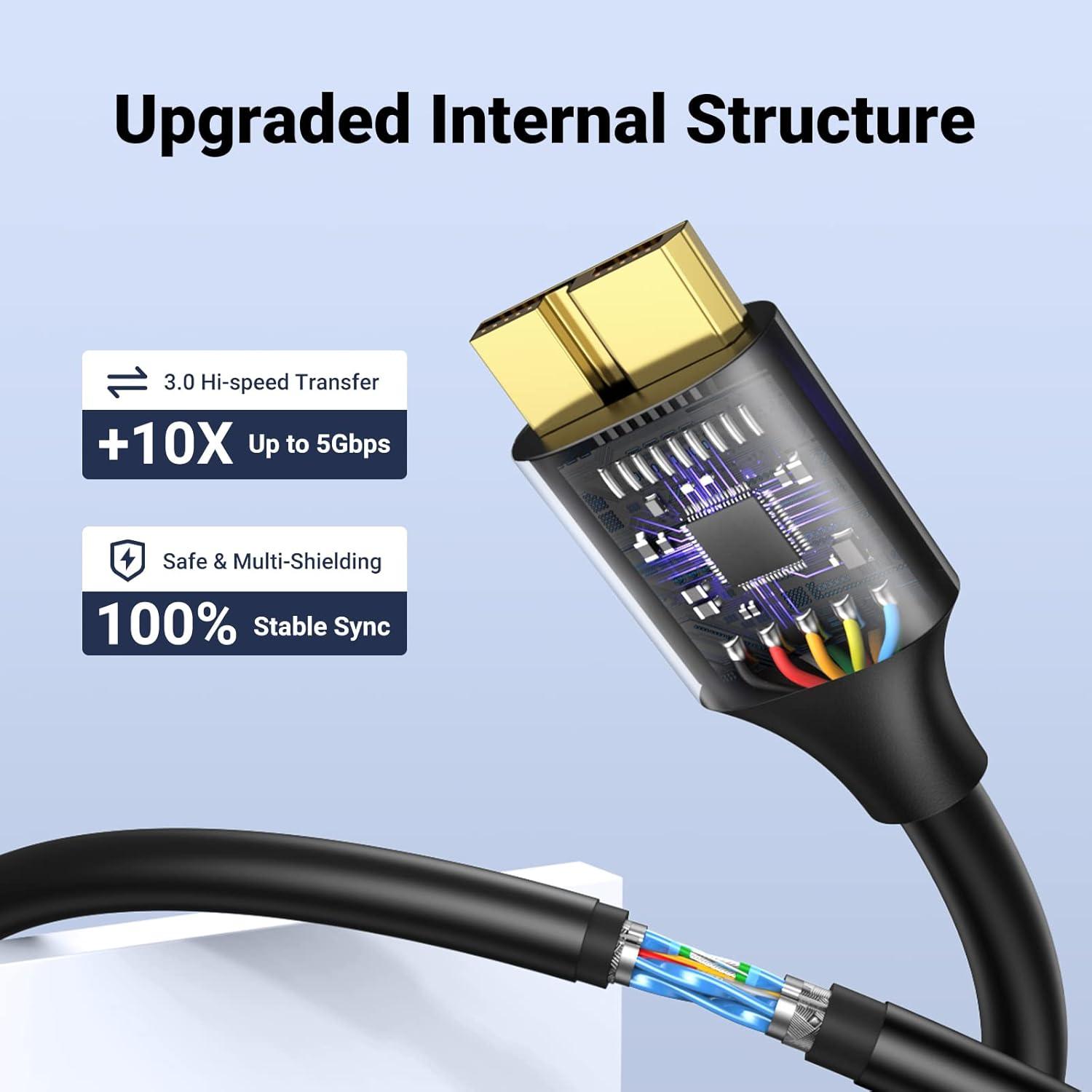 imageUGREEN Micro USB 30 Cable USB 30 Type A Male to Micro B Cord Compatible with Samsung Galaxy S5 Note 3 Camera Hard Drive and More 15ft15FT