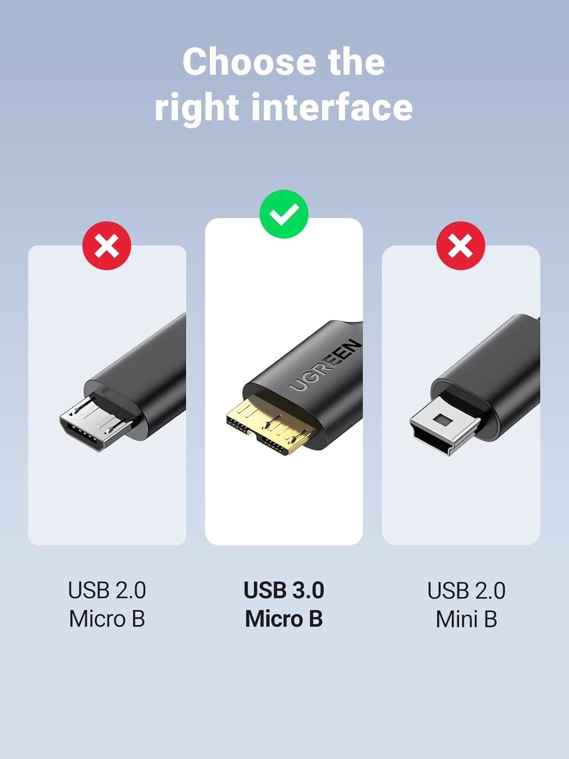 imageUGREEN Micro USB 30 Cable USB 30 Type A Male to Micro B Cord Compatible with Samsung Galaxy S5 Note 3 Camera Hard Drive and More 15ft6FT