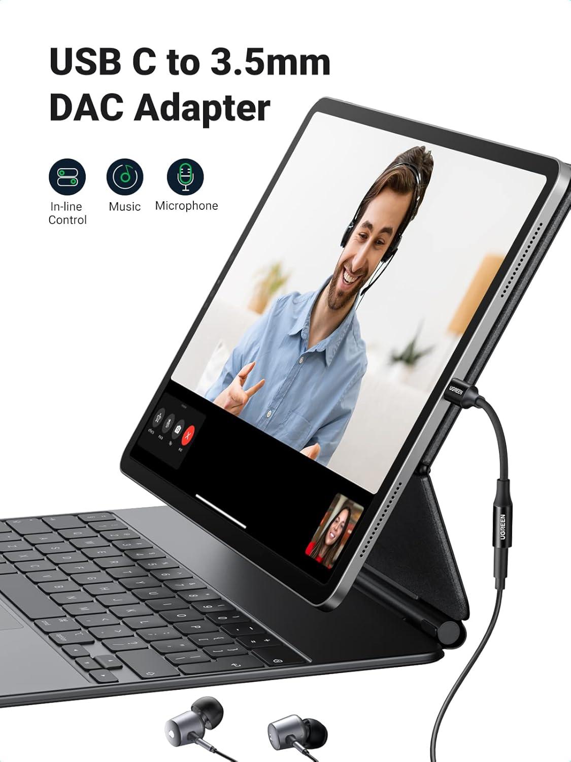 imageUGREEN USB C to 35mm Audio Adapter Type C to Headphone Aux Jack Dongle 24bit96kHz HiFi DAC Cable Cord Compatible with iPhone 17 16 Pro Max16 Plus iPad Galaxy S25 S24 Ultra Pixel 10 GreyBlack