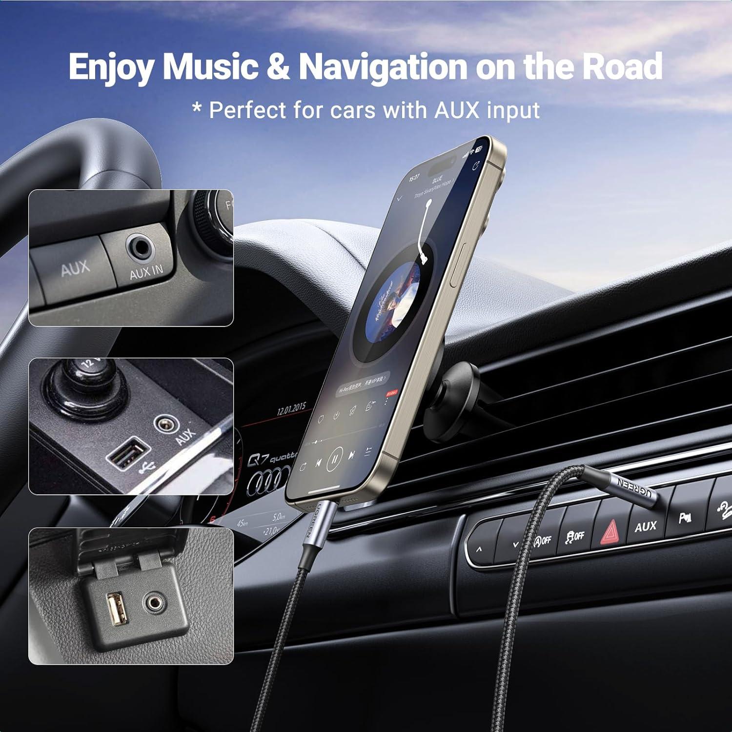 imageUGREEN USB C to Aux Type C to 35mm Audio Adapter HiFi Stereo Cord Headphone Male Car Auxiliary Cable Compatible with iPhone 17 16 15 Pro Max Galaxy S25 S24 Ultra iPad Pixel 10 Grey 33FTGrey