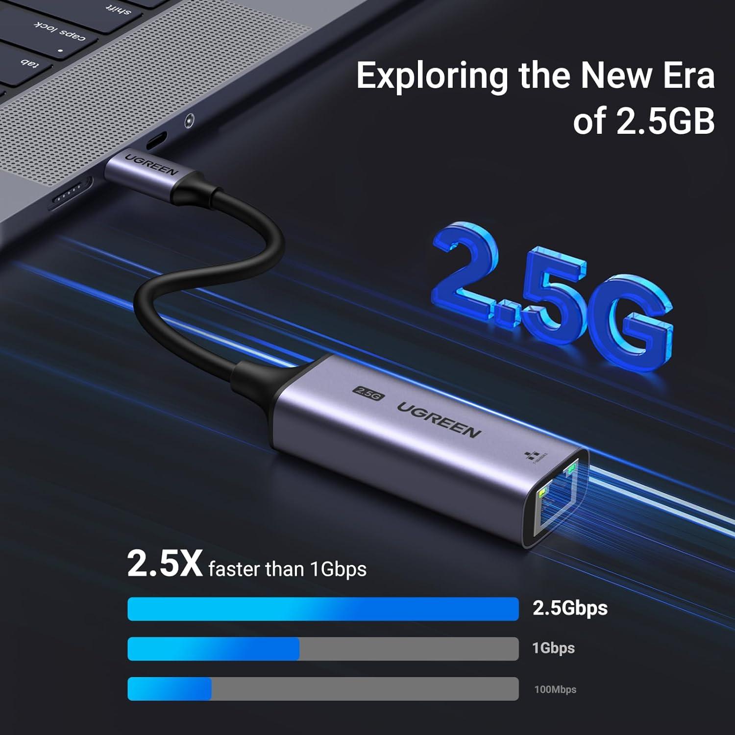 imageUGREEN USB C to Ethernet Adapter 25G Ethernet Adapter for Laptop Aluminum Type C Thunderbolt 43 Compatible to RJ45 Network Internet Compatible for NAS MacBook AirPro XPS iPhone 15 ProMax