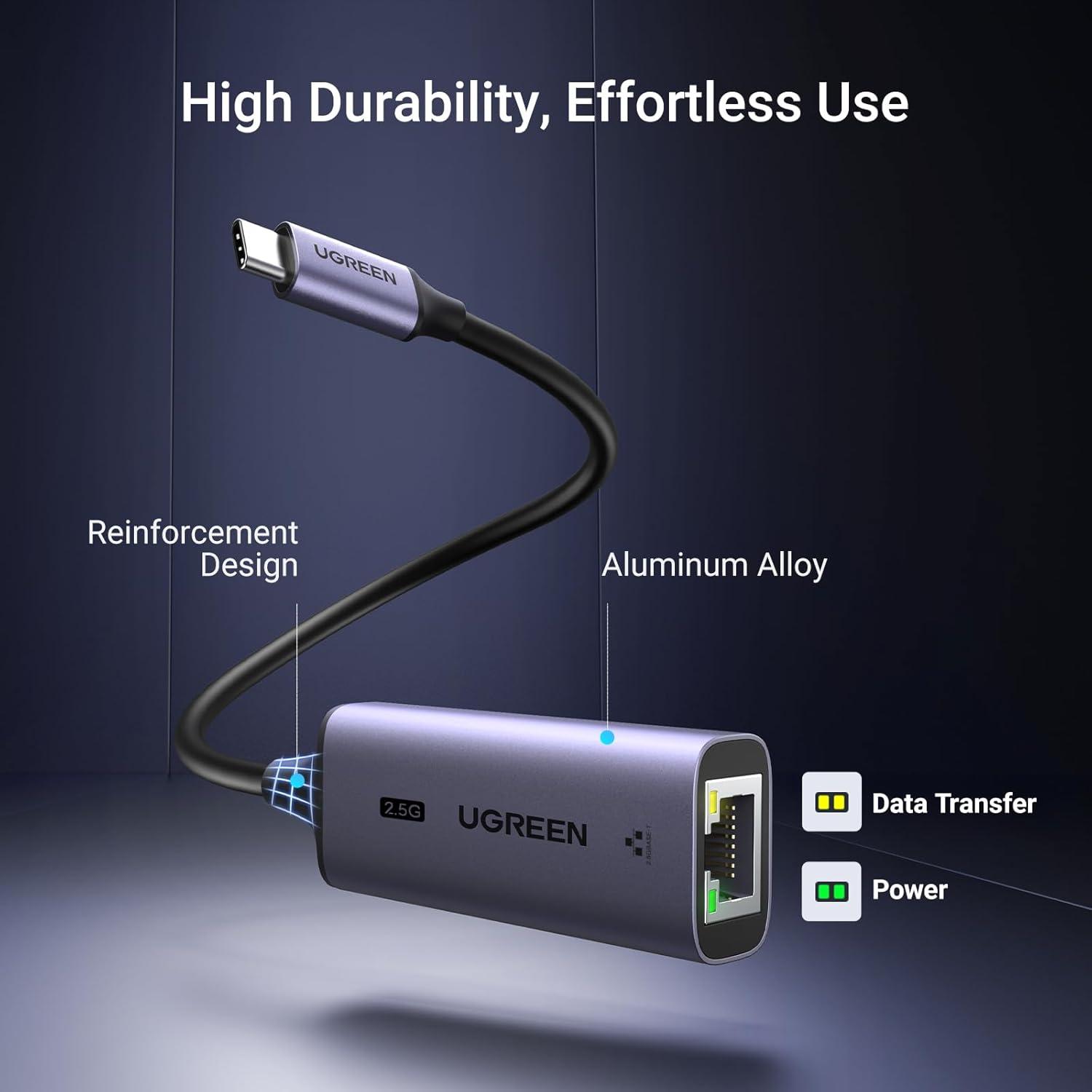imageUGREEN USB C to Ethernet Adapter 25G Ethernet Adapter for Laptop Aluminum Type C Thunderbolt 43 Compatible to RJ45 Network Internet Compatible for NAS MacBook AirPro XPS iPhone 15 ProMax