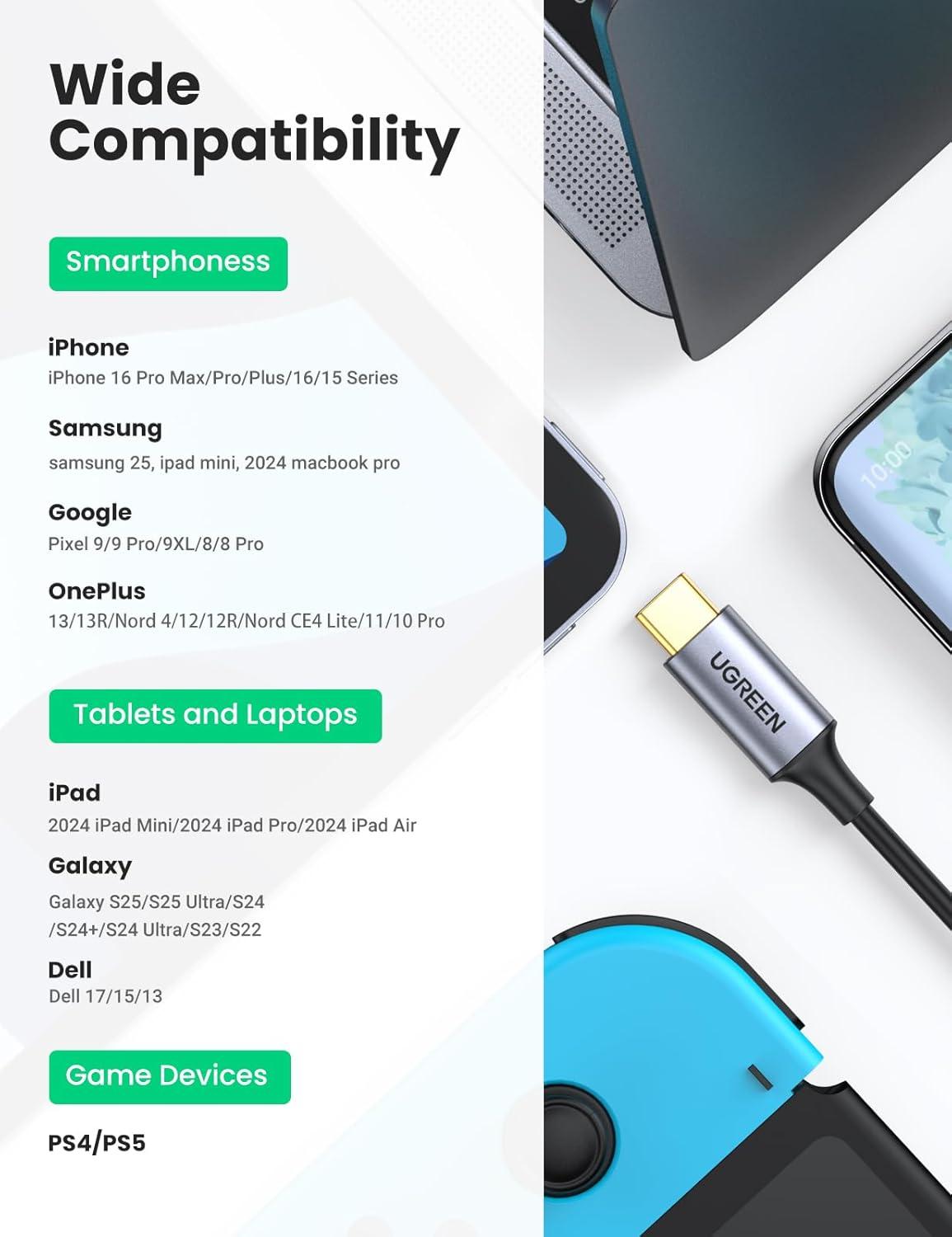 imageUGREEN USB C to RCA Audio Cable Type C to 2RCA Male Jack Plug Adapter Car Auxiliary Stereo Speaker Amp Cord Compatible with iPhone 17 16 Pro Max16 Pro16 Plus iPad Pro Galaxy S25 Pixel 10 Pro 5FT