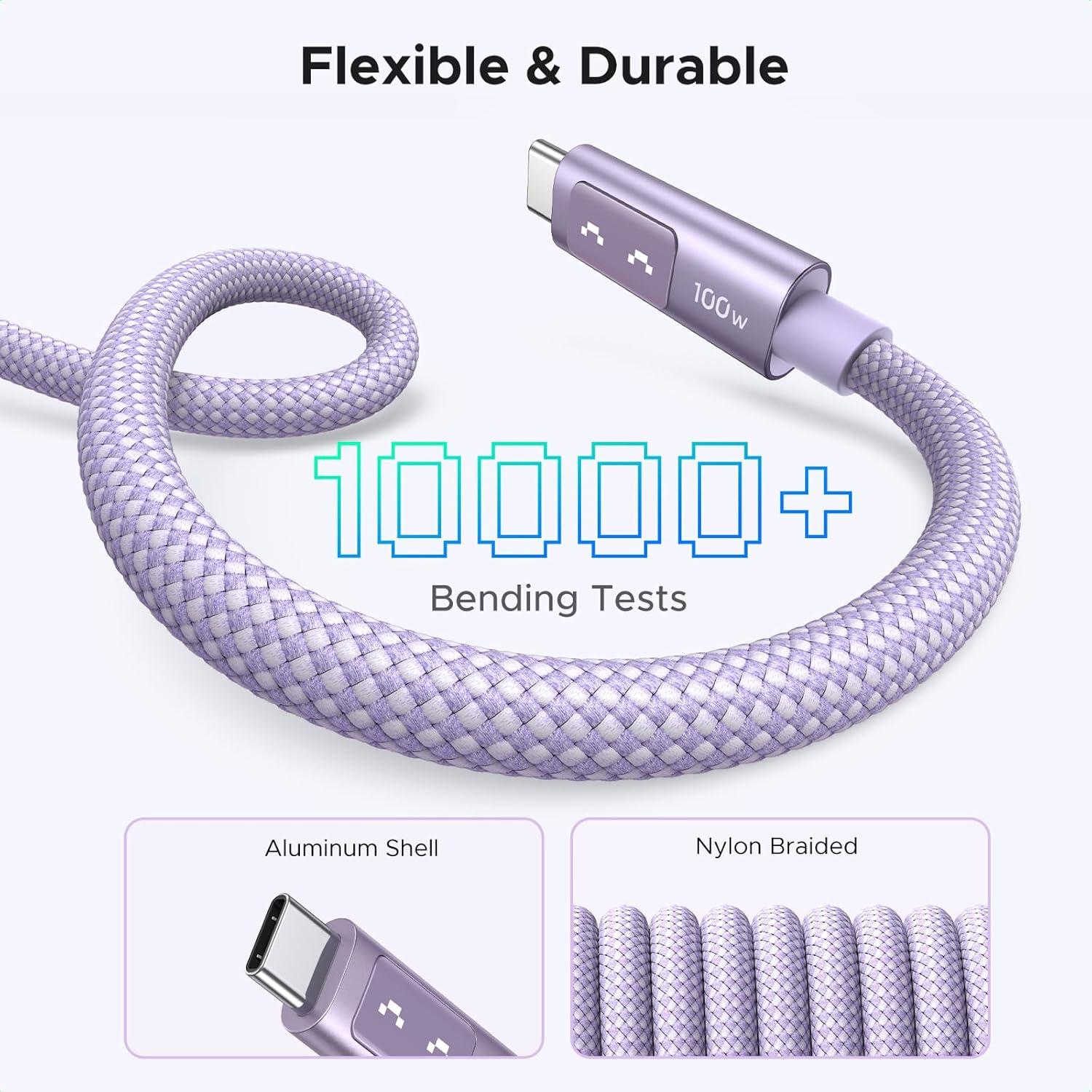 imageUGREEN Uno USB C to USB C Cable 100W Fast Charging Cable Type C Charging Cord with LED Display for iPhone 1717 Plus17 Pro17 Pro Max16 MacBook ProAir iPad ProAir Galaxy S25 Ultra 66FT BlackPurple