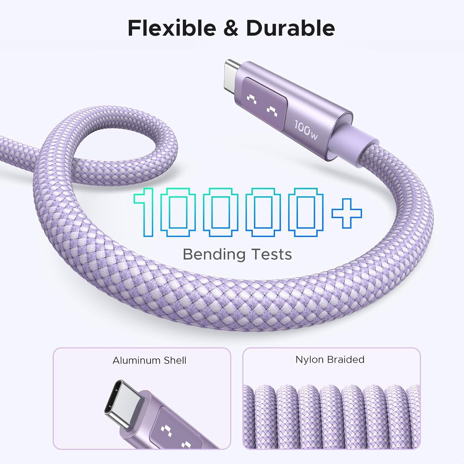 imageUGREEN Uno USB C to USB C Cable 100W Fast Charging Cable Type C Charging Cord with LED Display for iPhone 1717 Plus17 Pro17 Pro Max16 MacBook ProAir iPad ProAir Galaxy S25 Ultra 66FT BlackPurple