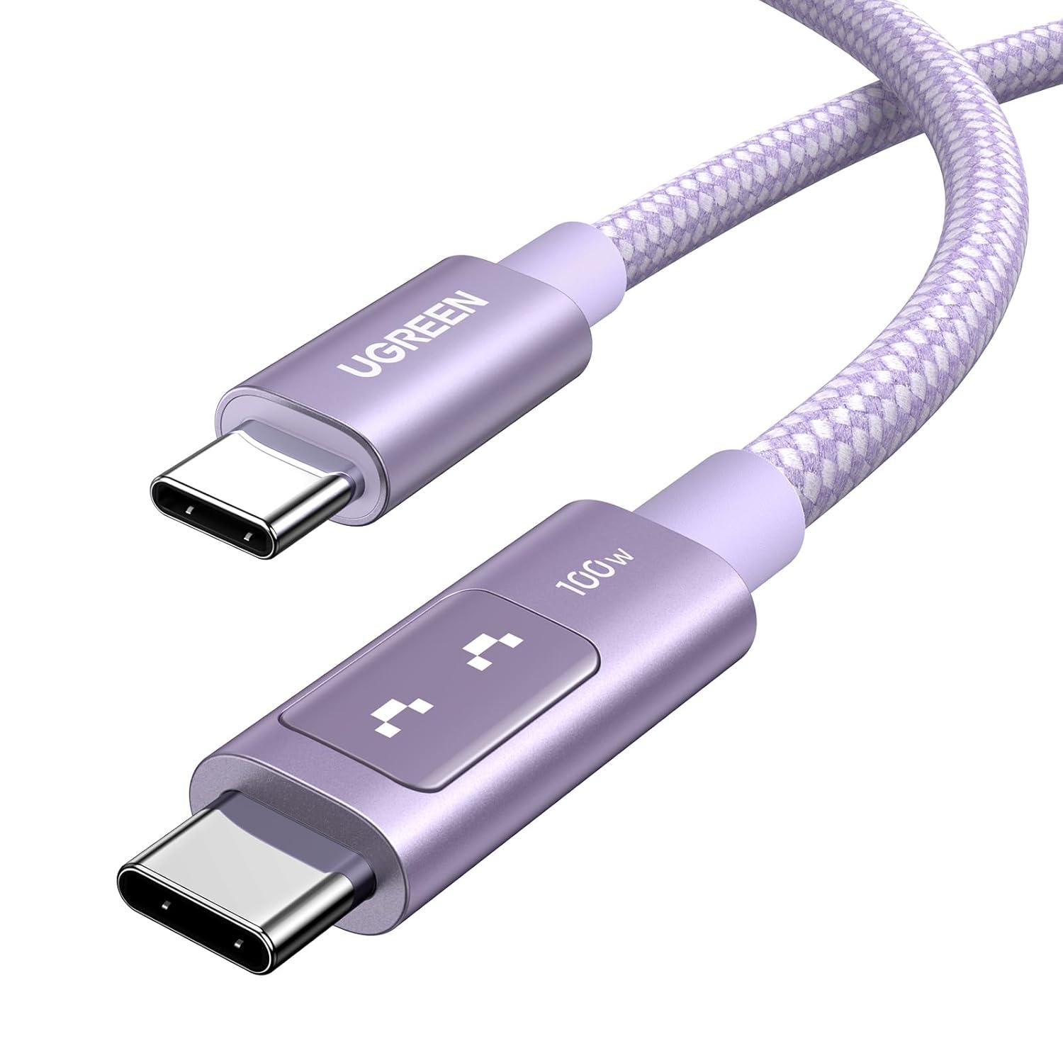 imageUGREEN Uno USB C to USB C Cable 100W Fast Charging Cable Type C Charging Cord with LED Display for iPhone 1717 Plus17 Pro17 Pro Max16 MacBook ProAir iPad ProAir Galaxy S25 Ultra 66FT BlackPurple