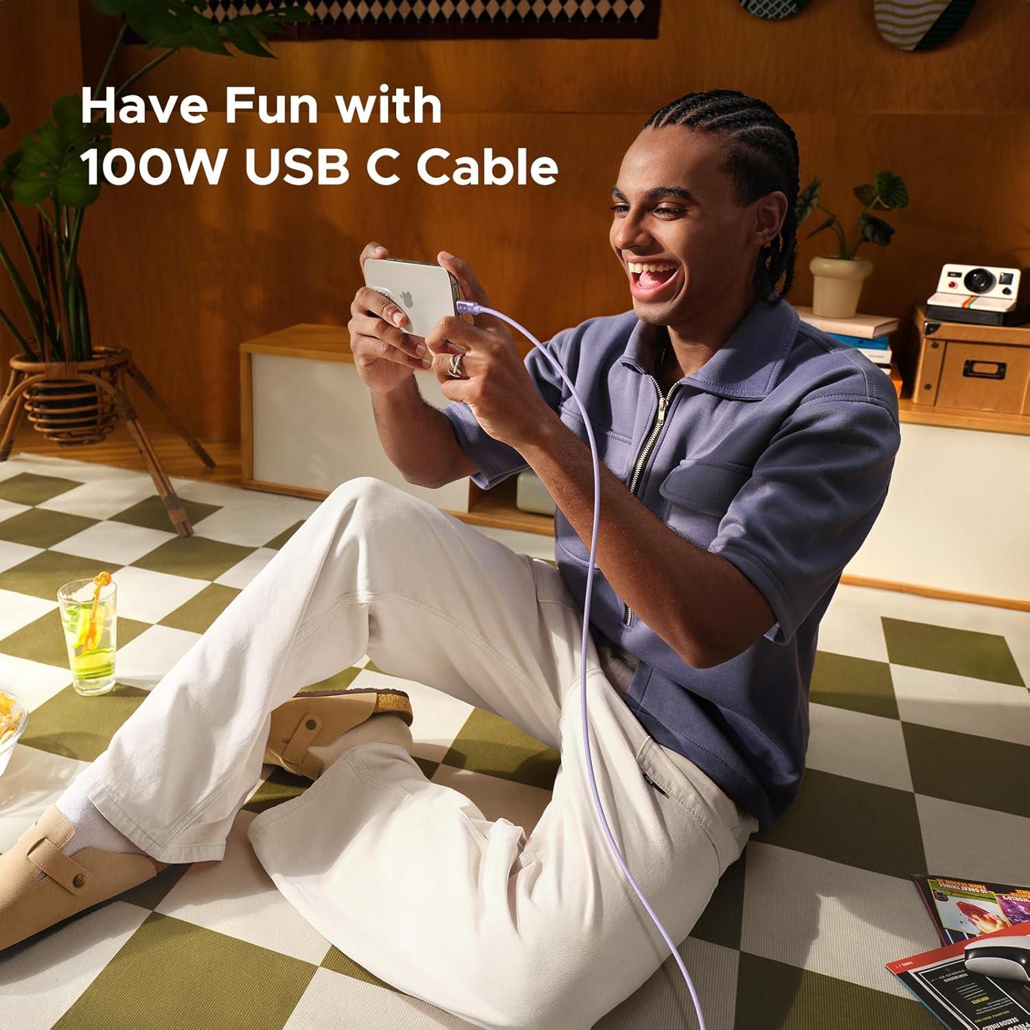 imageUGREEN Uno USB C to USB C Cable 100W Fast Charging Cable Type C Charging Cord with LED Display for iPhone 1717 Plus17 Pro17 Pro Max16 MacBook ProAir iPad ProAir Galaxy S25 Ultra 66FT BlackPurple