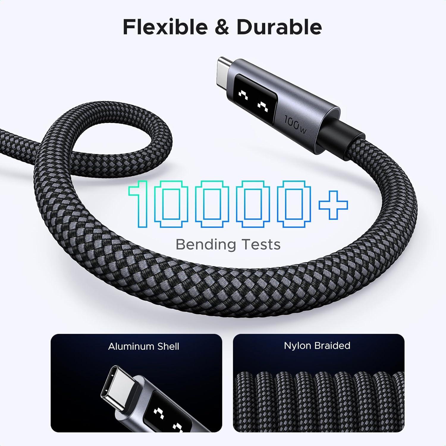 imageUGREEN Uno USB C to USB C Cable 100W Fast Charging Cable Type C Charging Cord with LED Display for iPhone 1717 Plus17 Pro17 Pro Max16 MacBook ProAir iPad ProAir Galaxy S25 Ultra 66FT BlackBlack