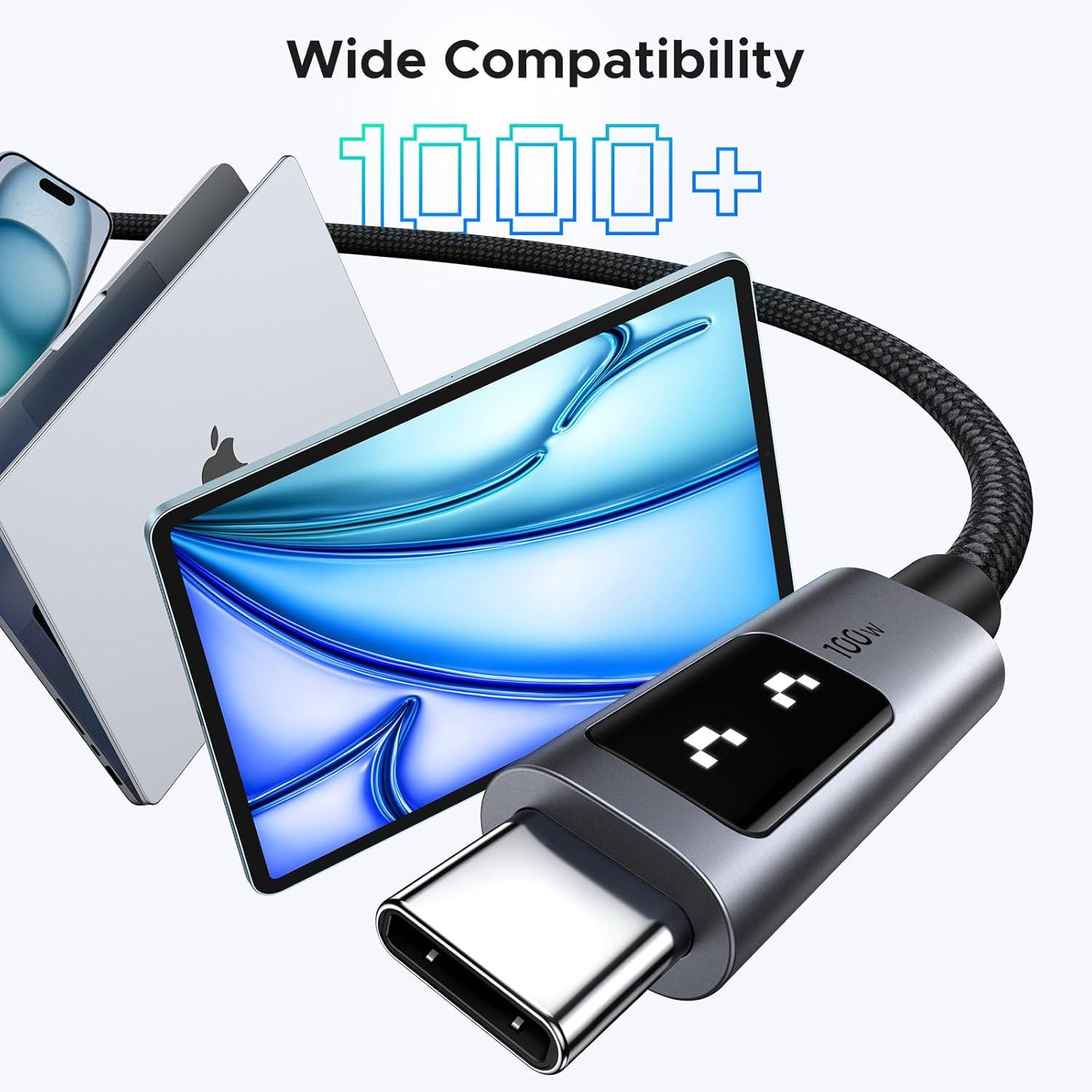 imageUGREEN Uno USB C to USB C Cable 100W Fast Charging Cable Type C Charging Cord with LED Display for iPhone 1717 Plus17 Pro17 Pro Max16 MacBook ProAir iPad ProAir Galaxy S25 Ultra 66FT BlackBlack
