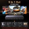imageUGREEN 8K60Hz HDMI Switch 5 in 1 Out Aluminum Support 4K240Hz HDR10 HDCP 23 CEC HDMI 21 Switcher Splitter with Power Adapter Compatible with PS54 Xbox Nintendo Switch Roku Apple TV Fire Stick