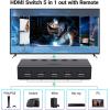 imageUGREEN HDMI Switch 5 in 1 Out 4K60Hz HDMI Splitter with Remote 5 Port Switcher Selector Box Support 3D CEC HDR HDCP22 Compatible with PS543 Xbox Nintendo Switch Roku TV Fire Stick BlackBlack