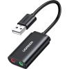 imageUGREEN USB to Audio Jack Sound Card Adapter with Dual TRS 3Pole 35mm Headphone and Microphone USB to Aux 35mm External Audio Converter for Windows Mac Linux PC Laptops Desktops PS5 Switch 2black