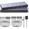imageUGREEN 8K60Hz HDMI KVM Switch 4 Computers with 4 USB 30 Ports Aluminum KVM Switches Share One Monitor Keyboard Mouse Hard Drives Printer with 4 HDMI Cables 4 USB Cables and Desktop Controller