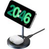 imageUGREEN MagFlow 2in1 Magnetic Wireless Charging Stand Fast Wireless Charger for iPhone 17 16 15 14 13 12 Series and AirPods MagSafe Compatible Qi Charging Stand with 3 FT USBC Cable No AC Adapter