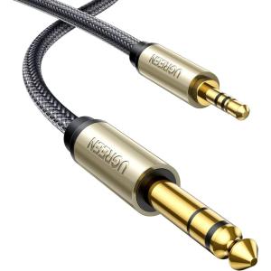 imageUGREEN 18 to 14 Stereo Cable 35mm TRS to 635mm Audio Cable Guitar to Aux Male Cord with Zinc Alloy Housing and Nylon Braid for Guitar Laptop Home Theater Devices Speaker and Amplifiers 66FT16FT