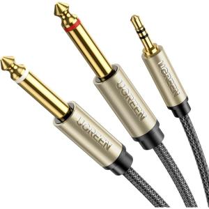 imageUGREEN 18 to 14 Stereo Cable 35mm TRS to Dual 635mm 14 TS Mono Y Splitter Audio Cord Adapter Compatible with iPhone PC Computer Sound Card Mixer Multimedia Speaker Home Stereo System 66FT33FT