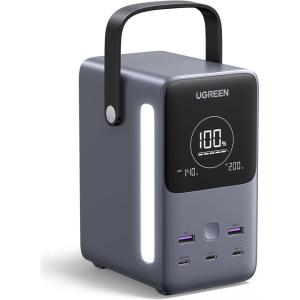 imageUGREEN 300W 48000mAh Portable Charger Power Bank with Smart Digital Display Lighting and SOS Mode 153Wh 5 Ports USB C Battery Pack for Outdoor Camping and Home Backup for Laptop and More