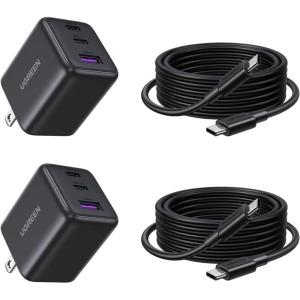 imageUGREEN 30W Charger for iPhone 17 Fast Charging 3 Port GaN Charger Block with 66ft USBC Cable for iPhone 17Air161514 Samsung Galaxy S25S24S23 Pixel 10987 iPad and More Matt Black2 Pack Matt Black