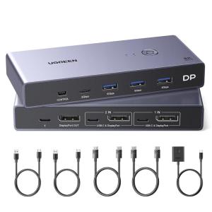 imageUGREEN 8K Displayport KVM Switch 2 in 1 Out DP14 with 4 USB 30 Ports3 USBA  1 USBC Support 8K60Hz 4K240Hz Share 1 Monitor Keyboard Mouse UDisk Printer with 2 DP Cables 2 USB A to C Cables