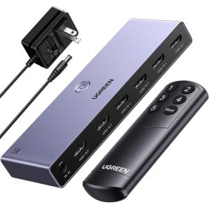 imageUGREEN 8K60Hz HDMI Switch 5 in 1 Out Aluminum Support 4K240Hz HDR10 HDCP 23 CEC HDMI 21 Switcher Splitter with Power Adapter Compatible with PS54 Xbox Nintendo Switch Roku Apple TV Fire Stick