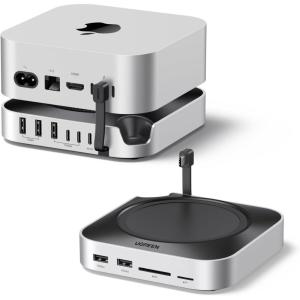 imageUGREEN Dock ampamp Stand for Mac mini M4 M4 Pro with NVMe SSD Enclosure 3 USB A 10Gbps USB C Data Port SD Card Reader Silver