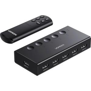 imageUGREEN HDMI Switch 5 in 1 Out 4K60Hz HDMI Splitter with Remote 5 Port Switcher Selector Box Support 3D CEC HDR HDCP22 Compatible with PS543 Xbox Nintendo Switch Roku TV Fire Stick BlackBlack