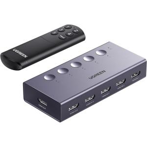 imageUGREEN HDMI Switch 5 in 1 Out 4K60Hz HDMI Splitter with Remote 5 Port Switcher Selector Box Support 3D CEC HDR HDCP22 Compatible with PS543 Xbox Nintendo Switch Roku TV Fire Stick BlackGrey