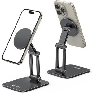 imageUGREEN Magnetic Phone Stand Compatible with MagSafe Holder for Desk Ergonomic Design Adjustable Aluminum Cell Phone Stand Compatible for iPhone 17 Air 16 15 14 13 12 Pro Max and MagSafe Case GreyBlack