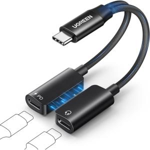 imageUGREEN Magnetic USB C Splitter 1 in 2 Out Dual USB C Headphone and Charger Type C Audio Adapter with PD 60W Fast Charging Dongle Cable for iPhone 17 Pro Max Galaxy S25 Pixel 10 iPad Pro Switch 2