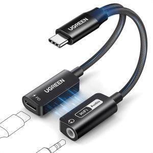 imageUGREEN Magnetic USB C to 35mm Audio Adapter and Charger 2 in 1 HiRes 32bit384kHz Aux to USB C with PD 60W Fast Charging Dongle Cable for iPhone 17 Pro Max Switch 2 Galaxy S25Ultra iPad Pro
