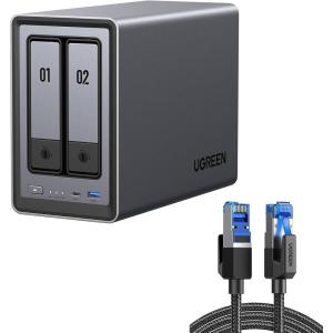 imageUGREEN NASync DXP2800 2Bay Desktop NASDiskless Bundle with UGREEN Cat 8 Ethernet Cable 6FT High Speed Braided 40Gbps 2000Mhz Network Cord