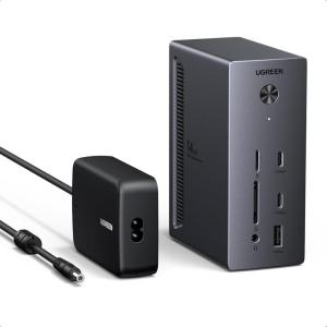 imageUGREEN Revodok Pro 314 USB C Docking Station 3 Monitors 2HDMI ampamp DP with 8K DP4K HDMI 100W PD 10Gbps USB Ports Gigabit Ethernet SDTF 170MBs 35mm Audio 90cm Cable140W Power Adapter