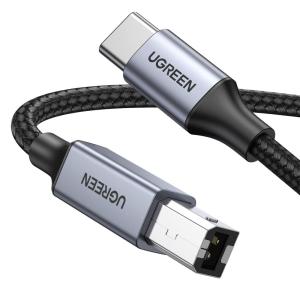 imageUGREEN USB B to USB C Printer Cable 3 FT Nylon USB B to USBC Cable for MacBook ProAir MIDI Cable Compatible with MIDI KeyboardDJ ControllerDACYamaha Casio Digital Piano for iPadSilver