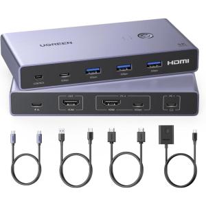 imageUGREEN USBCHDMI KVM Switch 1 Monitor 2 Computers with 4 USB 30 Ports 4K60Hz Aluminum for 1 Laptop ampamp 1 Desktop Share One Monitor Keyboard Mouse Printer with 1 HDMI Cable2 TypeC Cables