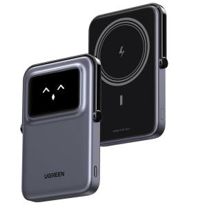 imageUGREEN Uno Magnetic Power Bank Wireless Portable Charger 20W Fast Charging Battery Pack with Foldable Stand and TFT Display 5000mAh for iPhone 1717 Air17 Pro17 Pro Max16151413 Series Black