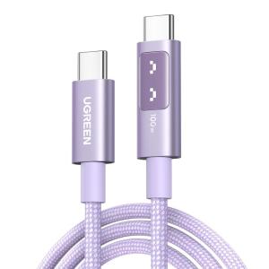 imageUGREEN Uno USB C to USB C Cable 100W Fast Charging Cable Type C Charging Cord with LED Display for iPhone 1717 Plus17 Pro17 Pro Max16 MacBook ProAir iPad ProAir Galaxy S25 Ultra 66FT BlackPurple