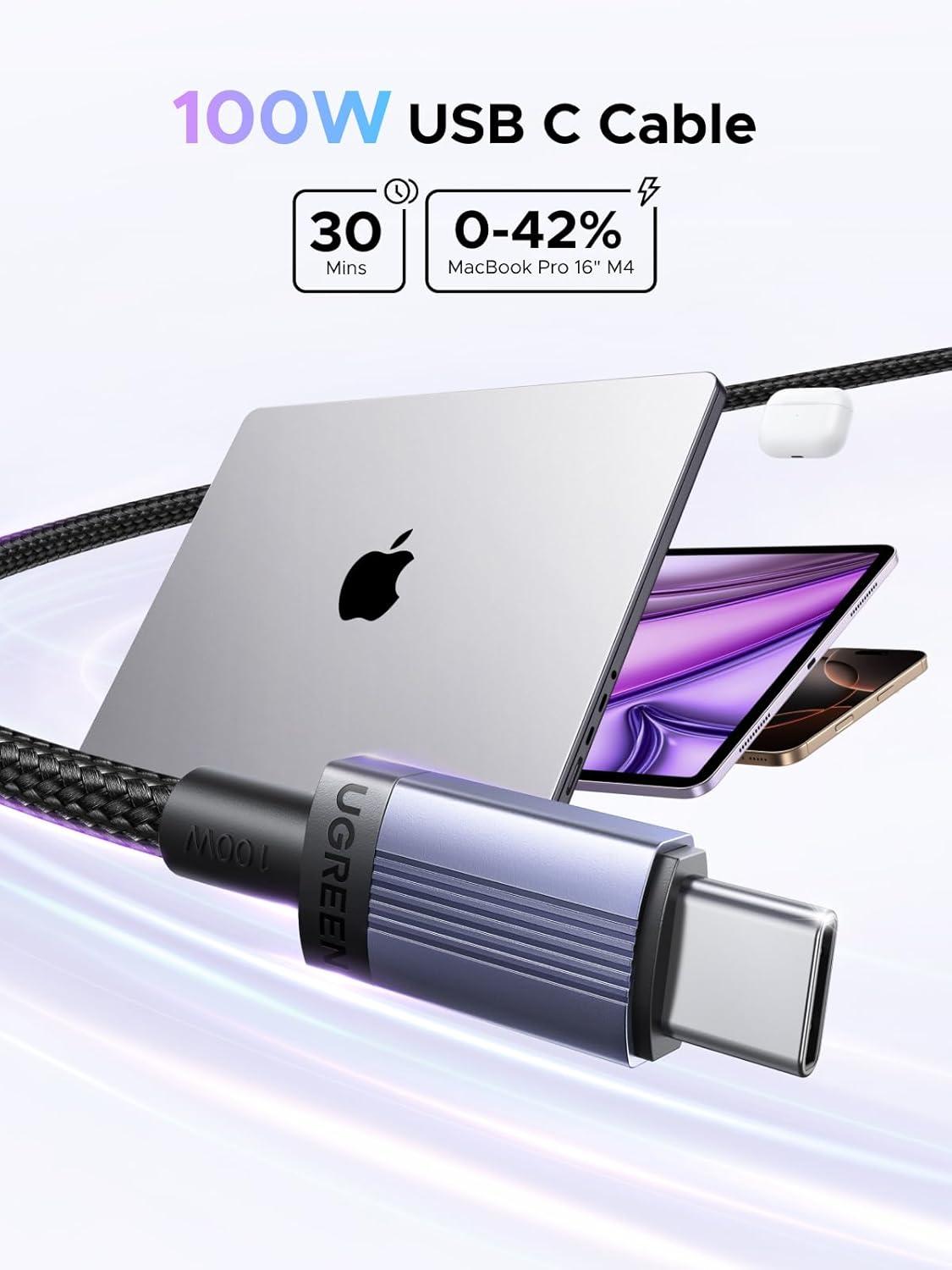imageUGREEN 100W 2Pack USB C Cable Fast Charging Type C Cord USB C Charger Cable for iPhone 171614 MacBook ProAir Galaxy S25S25S24 iPad ProAir Pixel 98 Switch AirPods 66FT66FT