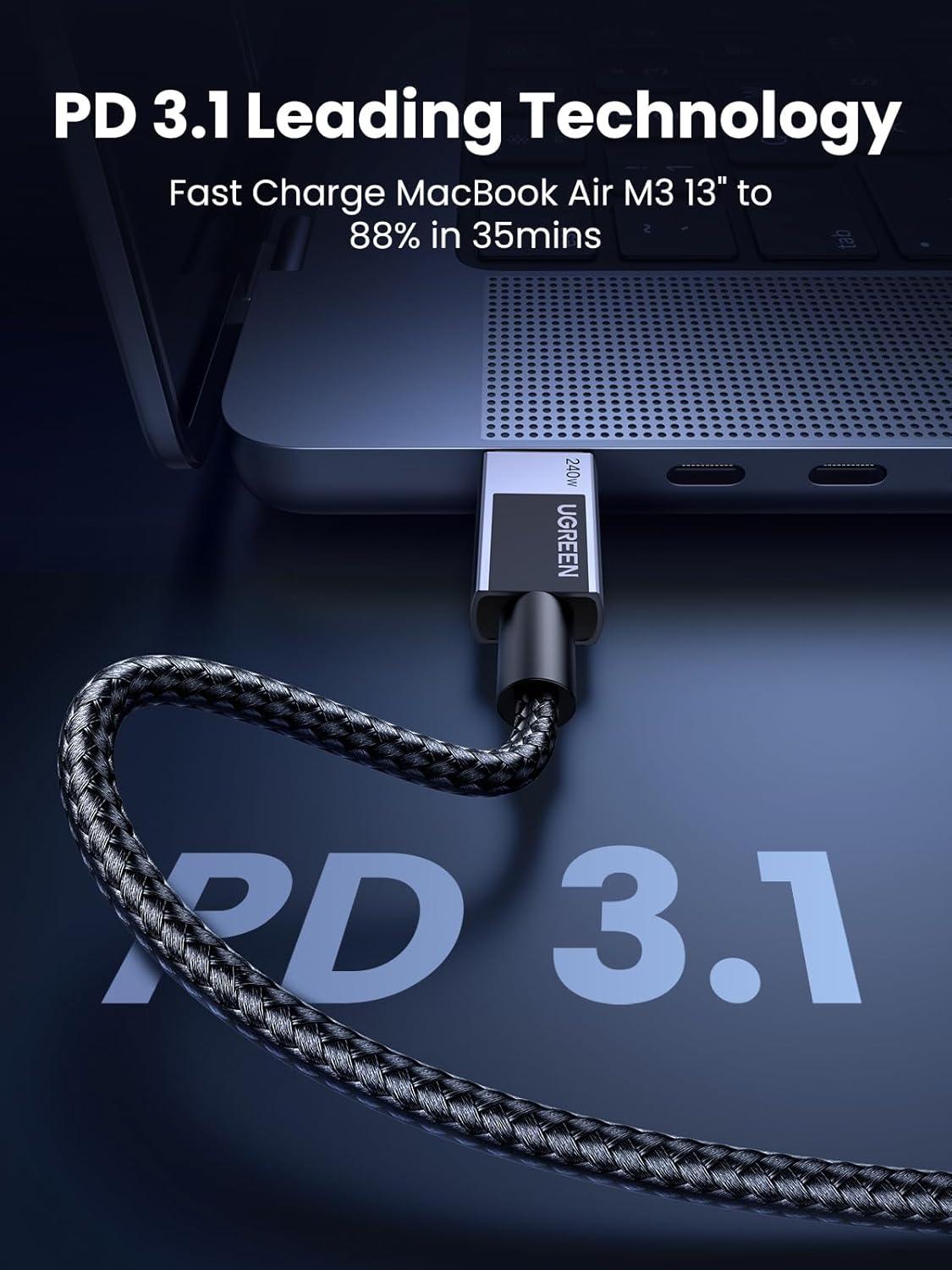 imageUGREEN 240W USB C Cable Fast Charging USB C Charger Cable Type C Cord Compatible with MacBook ProAir iPhone 1717 Pro17 Pro Max1614 Galaxy S25S25S24 iPad ProAirMini 6 33FT16FT