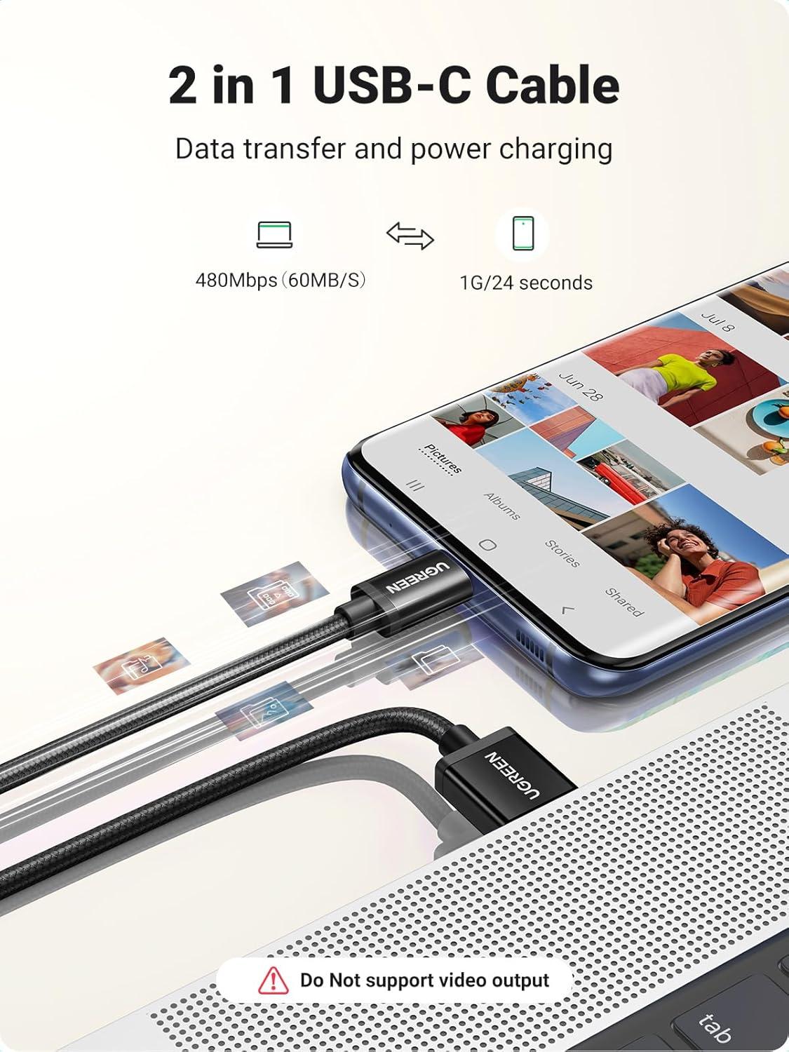 imageUGREEN 2Pack USB C Cable 3A Fast Charge USB A to Type C Cable Braided USB C Charger Cord Compatible with iPhone 1616 Plus16 Pro15 Samsung Galaxy A03sA10eA20A50A51S20LG G8G7 33ft Black