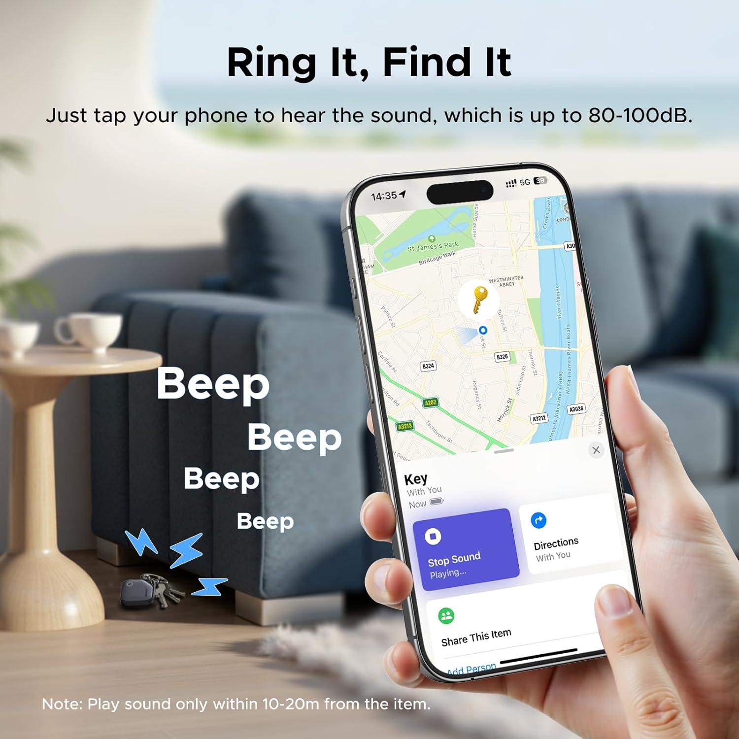 imageUGREEN 4Pack FineTrack Smart Finder Compatible with Apple Find My iOS Only 1Year USBC Rechargeable Bluetooth Tracker Tags Item Finder Smart Tag for Key Luggage Passport