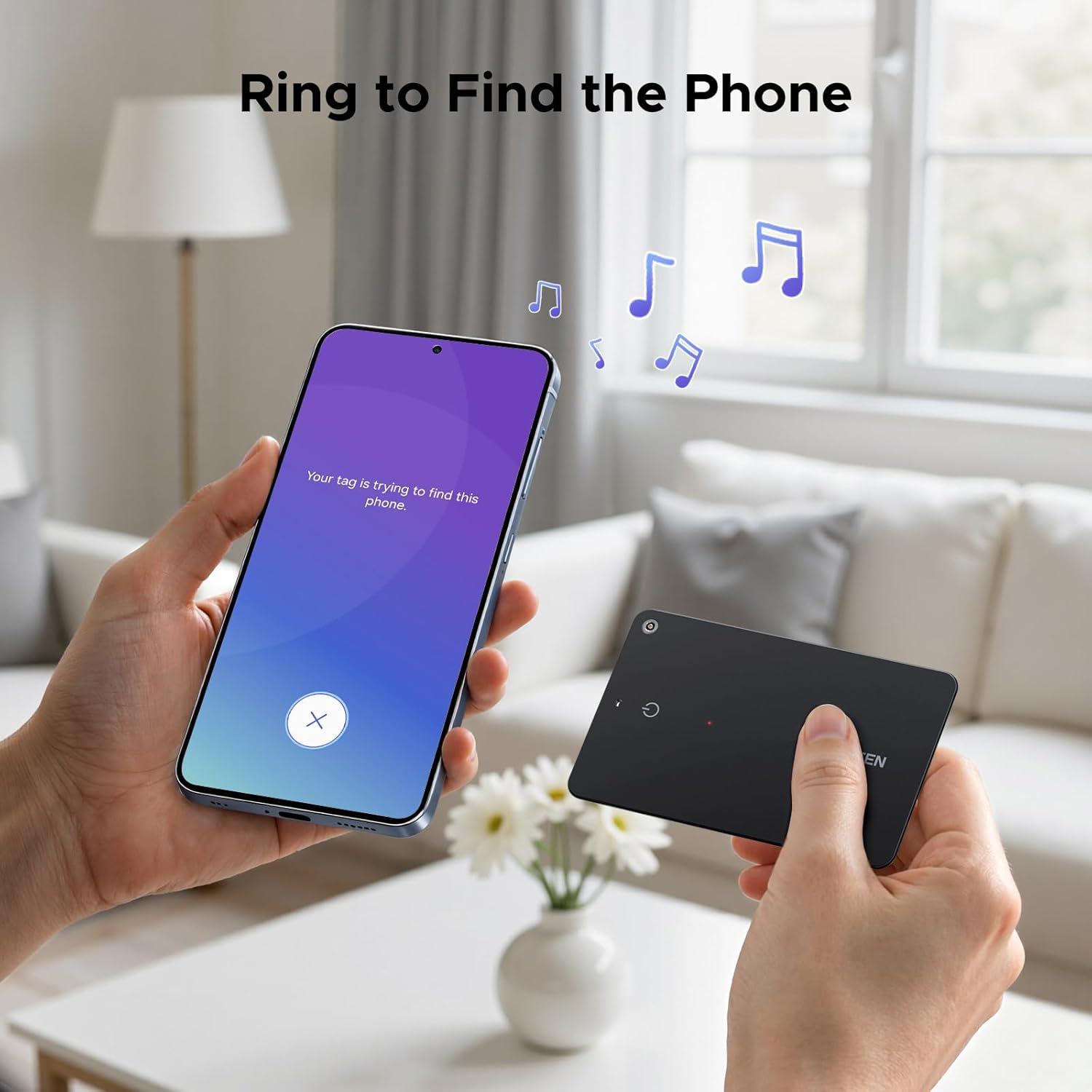 imageUGREEN FineTrack Slim S Bluetooth Tracker Tags Work with Samsung SmartThings APP Samsung Only 17mm UltraSlim Wallet Card Finder Rechargeable IP68 Waterproof Tracker Card for Wallet Key Luggage