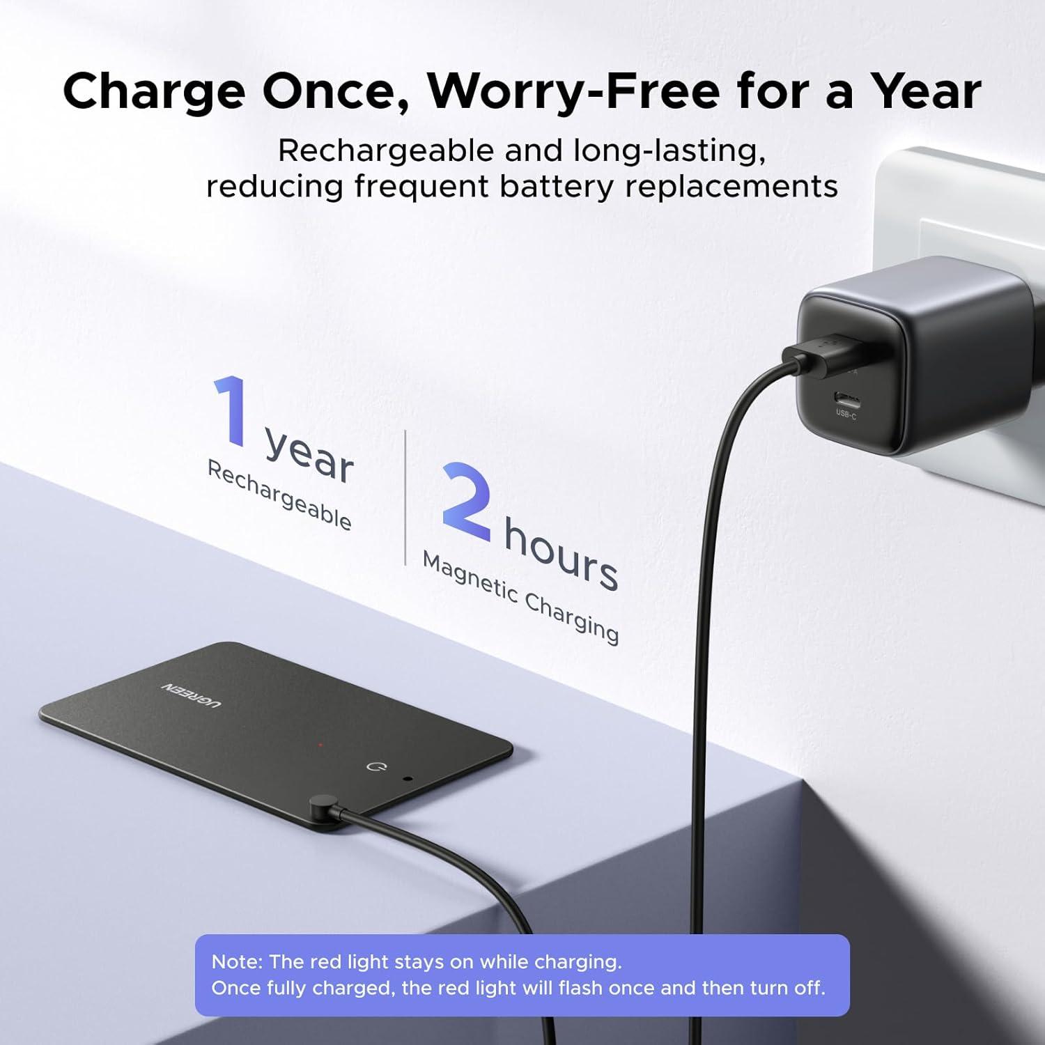 imageUGREEN FineTrack Slim S Bluetooth Tracker Tags Work with Samsung SmartThings APP Samsung Only 17mm UltraSlim Wallet Card Finder Rechargeable IP68 Waterproof Tracker Card for Wallet Key Luggage