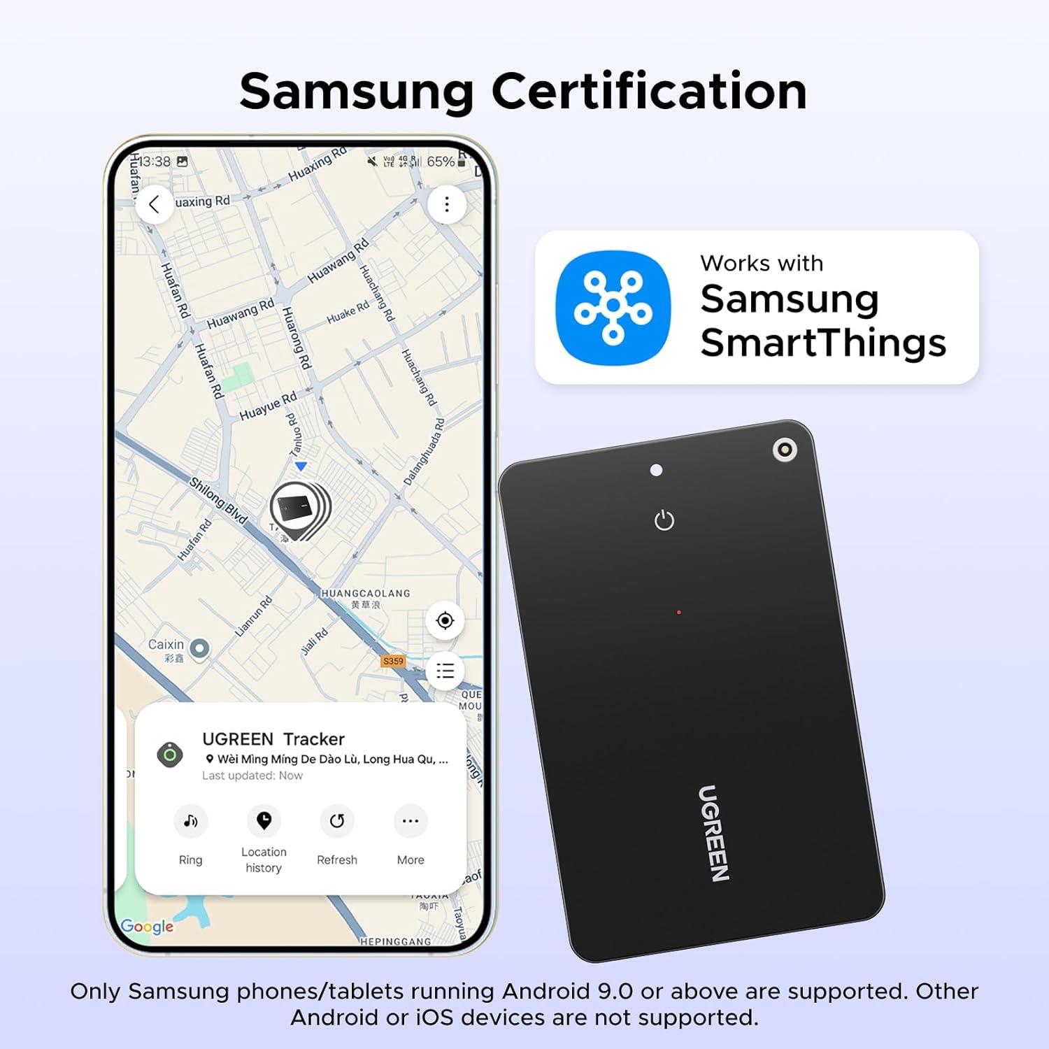 imageUGREEN FineTrack Slim S Bluetooth Tracker Tags Work with Samsung SmartThings APP Samsung Only 17mm UltraSlim Wallet Card Finder Rechargeable IP68 Waterproof Tracker Card for Wallet Key Luggage