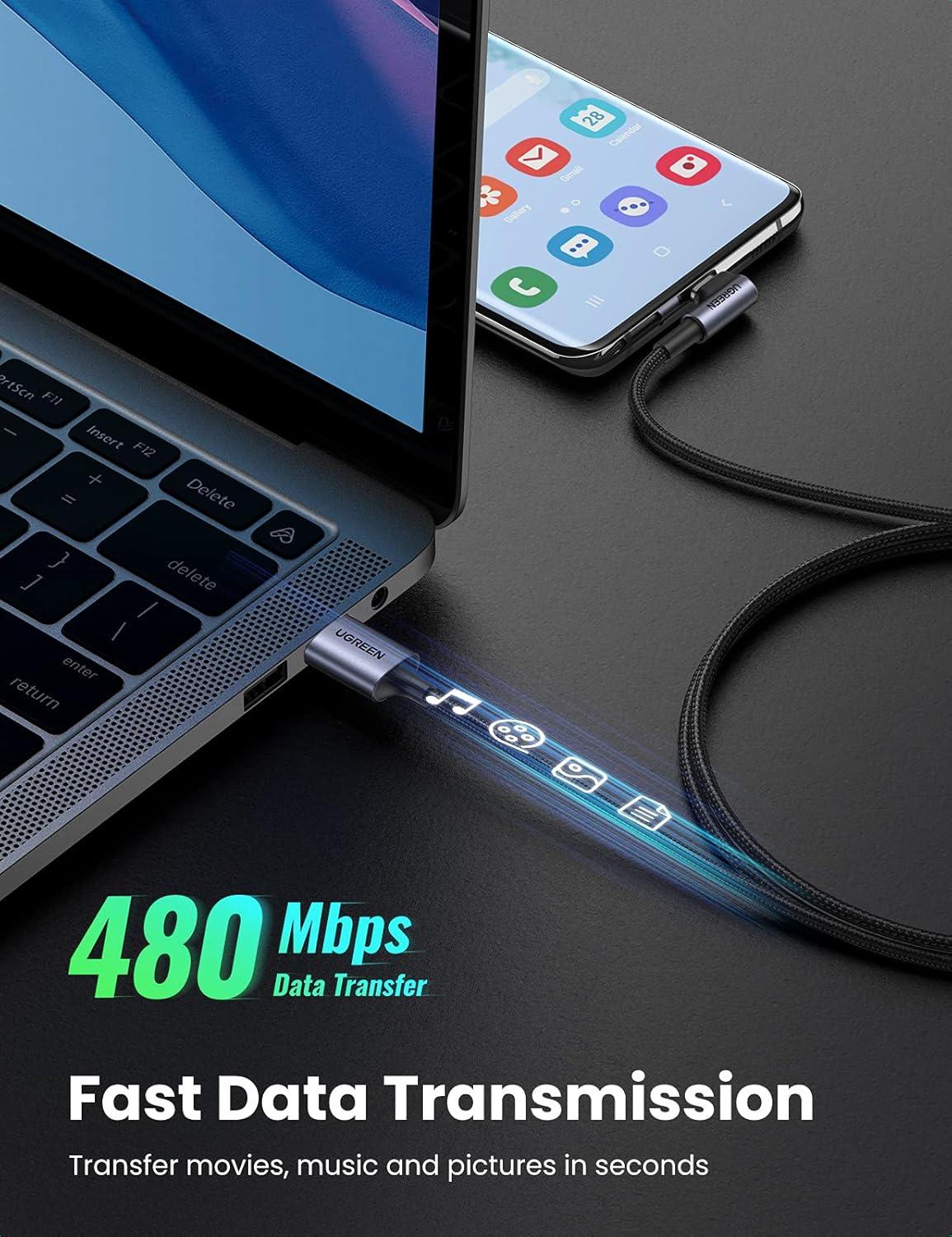 imageUGREEN Right Angle USB C Cable USB A to USB C Cable 90 Degree Type C Cord Compatible with iPhone 1616 Plus16 Pro16 Pro Max15 Galaxy S24S23S10S10 iPad mini 6Air 5 Pixel 87 33FT10FT