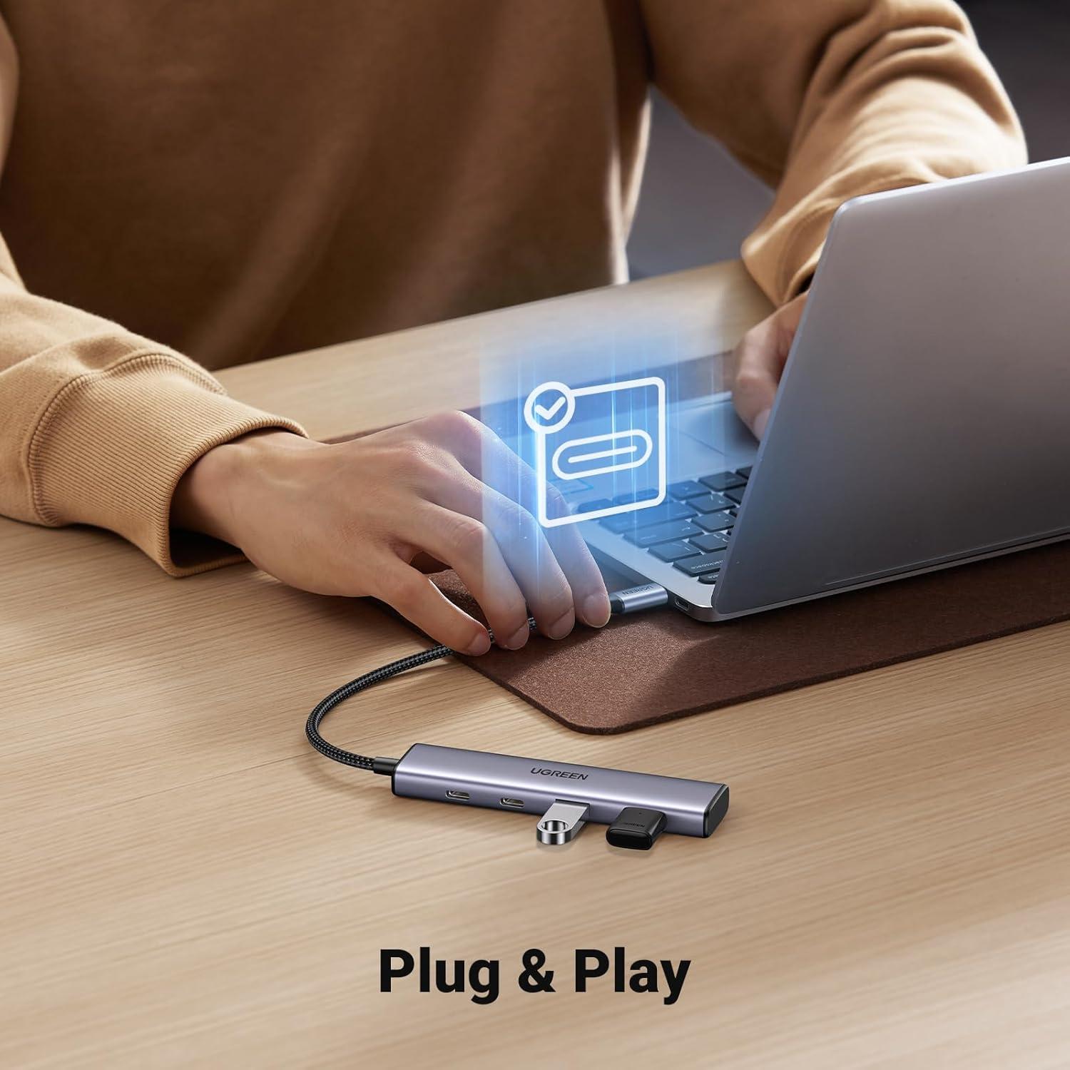 imageUGREEN USB C Hub 4 Port USB C Splitter 5Gbps with 2 USB C and 2 USB A Data Port Aluminium Type C to Multiple USB Adapter for Thunderbolt MacBook M1M2 iPhone 15 Pro Series iPad Pro XPS and More