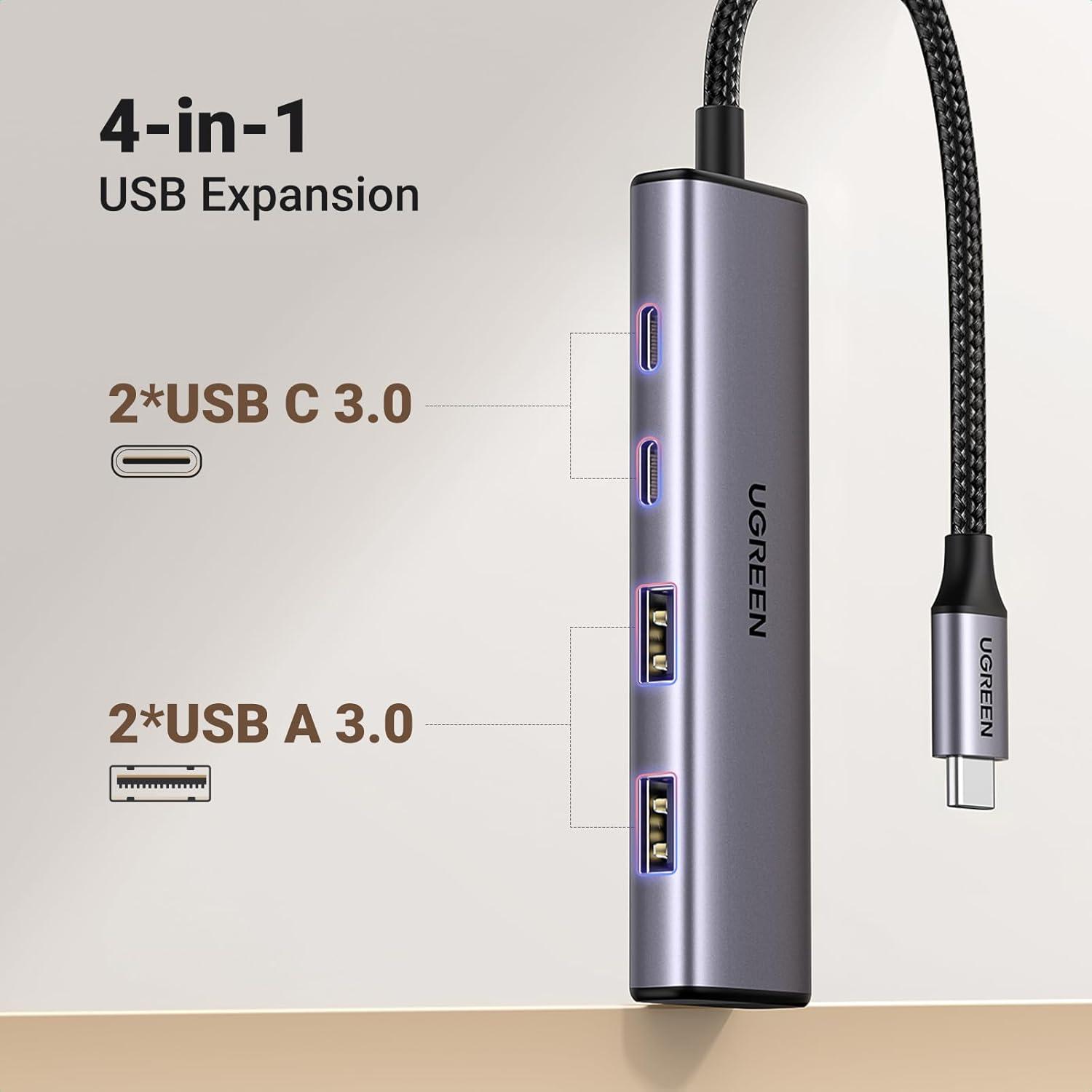 imageUGREEN USB C Hub 4 Port USB C Splitter 5Gbps with 2 USB C and 2 USB A Data Port Aluminium Type C to Multiple USB Adapter for Thunderbolt MacBook M1M2 iPhone 15 Pro Series iPad Pro XPS and More